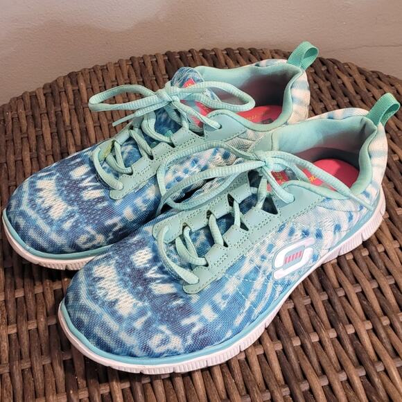 SKECHERS Flex Appeal 11884 Tie Dye Sneakers Sz 7.5 Mint Green Aqua Comfortcore - Picture 7 of 9